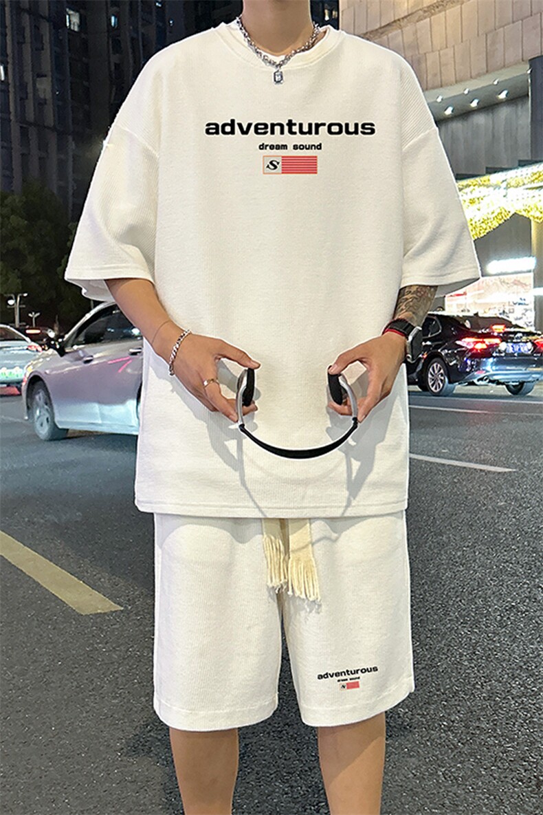 套装！华夫格套装短袖T恤短裤男TZ177-特P38,男装牛仔裤,电商B367
