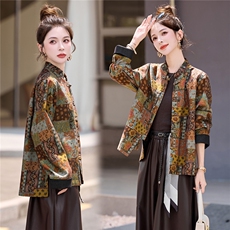 新中式复古印花盘扣外套女2025秋季新款洋气显瘦减龄百搭立领上衣，女装短外套，韩宇舍