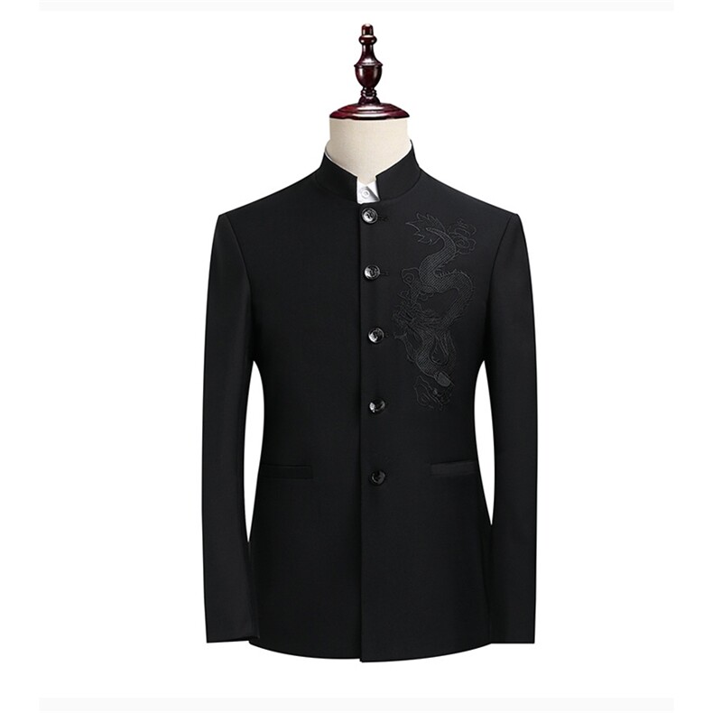 JS8610-X-DP125中山装婚礼中式结婚男单西修身风立领刺绣龙纹，男装民族服装，星座510A-2
