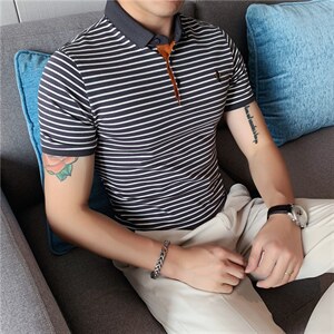男士polo衫韩版潮流修身青年条纹刺绣翻领休闲短袖t恤PL2107/P58图片