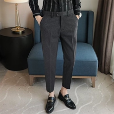 西裤男春秋商务正装九分休闲西装裤韩版潮流高级感毛呢长裤子KM91，男装西裤，星座1116A-2（原606A-1）