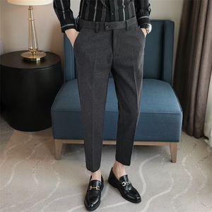 西裤男春秋商务正装九分休闲西装裤韩版潮流高级感毛呢长裤子KM91图片