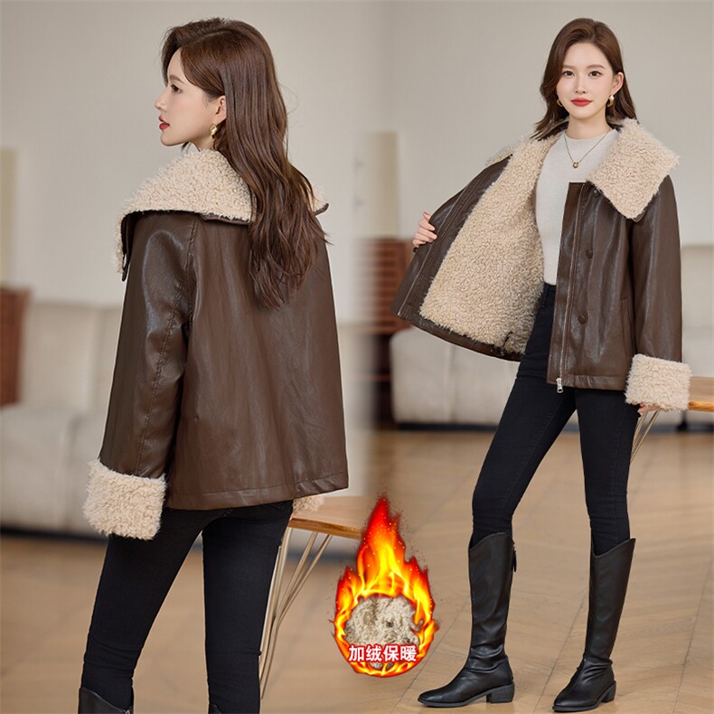 2025年冬季韩版宽松设计感毛毛翻领加厚羊羔毛高端保暖洋气插肩袖，女装派克服，依万里