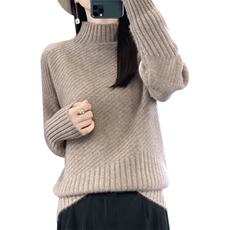 2024秋冬季新款高领宽松外穿女短款慵懒风羊毛上衣，女装羊毛衫，迅太羊绒