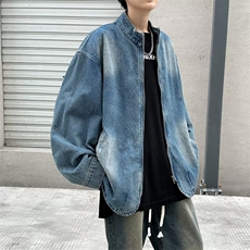基础款百搭宽松立领牛仔外套街头美式情侣牛仔衣夹克JK2125，男装夹克，星座1116A-1（原606A）
