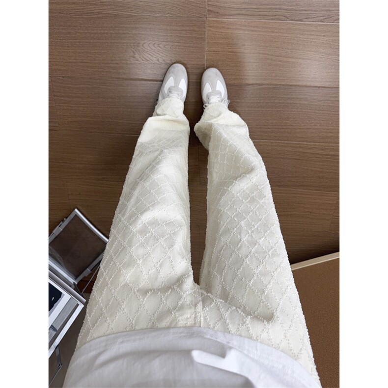 B221美式ins宽松直筒格子休闲白色牛仔裤LK25579-特P45控78,男装牛仔裤,电商B221