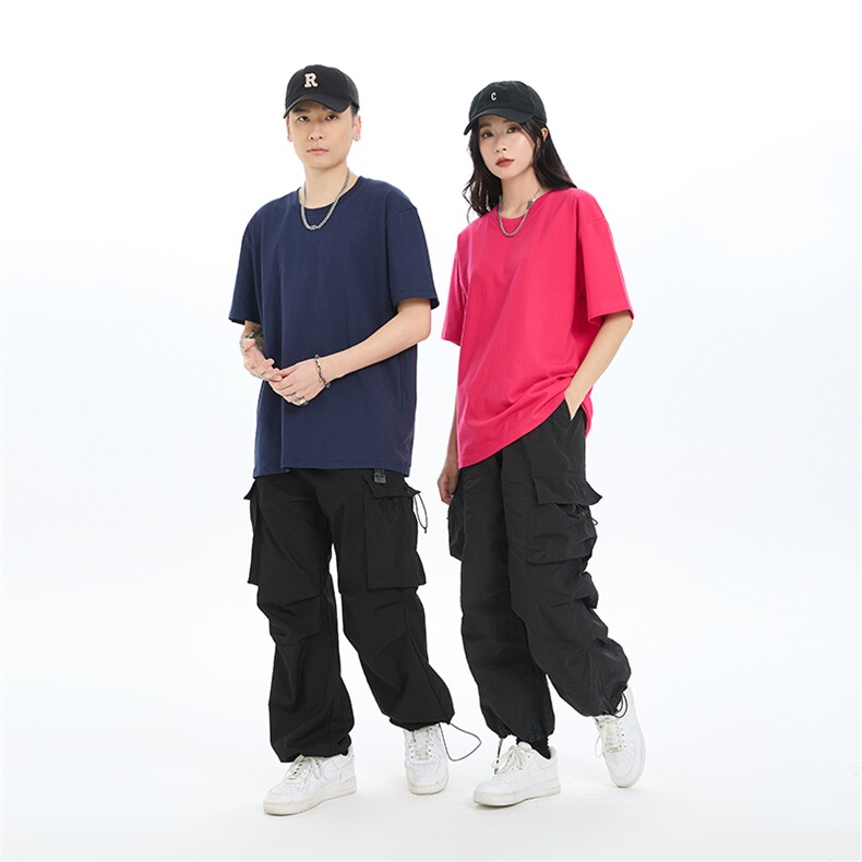 2025春夏港风落肩纯棉短袖T恤圆领时尚宽松情侣亲子装,女装T恤,电商A109