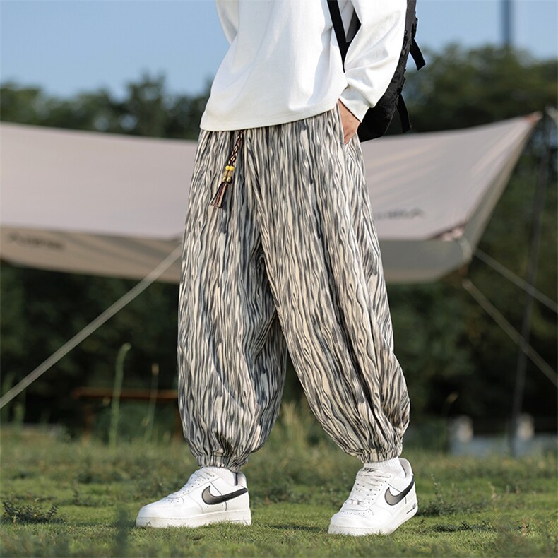 风水波纹印花灯芯绒休闲裤男大码阔腿束脚灯笼哈伦裤子--WK19，男装休闲裤，星座219