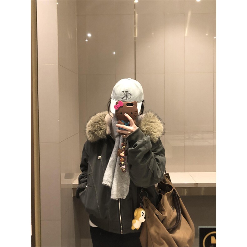 现货重磅boxy短款棉衣座山雕大毛毛领男女棉服水洗工装厚外套,男装棉衣,电商A486