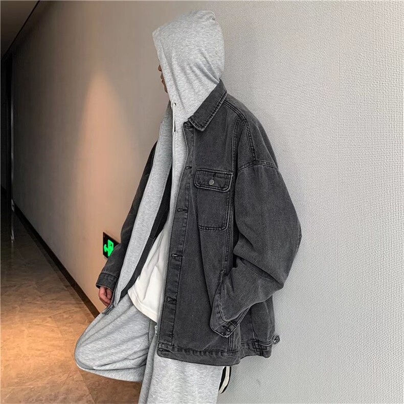 假两件牛仔外套男春秋潮牌新款工装夹克痞帅连帽休闲上衣-W3309,男装夹克,星座601-2
