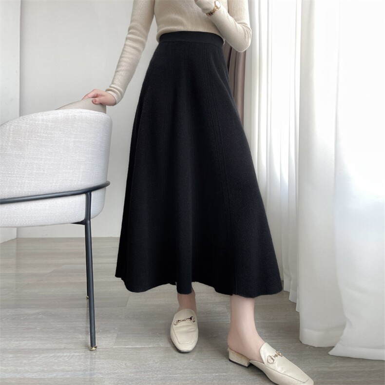 羊毛伞裙2024年秋季纯色百搭中长款显瘦，女装半身裙，丹芙娇羊绒