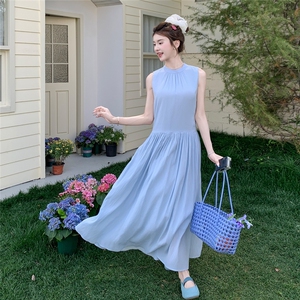 蓝色无袖背心连衣裙女夏2025新款法式超好看气质绝美海边度假长裙图片