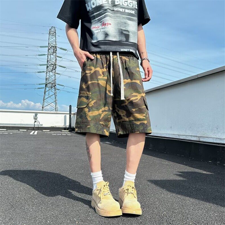 夏迷彩工装短裤男美式街头宽松休闲机能风痞帅五分中裤K6555-P43,男装牛仔裤,星座412-3