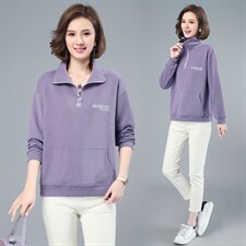 2021春季新款简约时尚休闲宽松小翻领卫衣女，女装卫衣/绒衫，依恋蒂丝