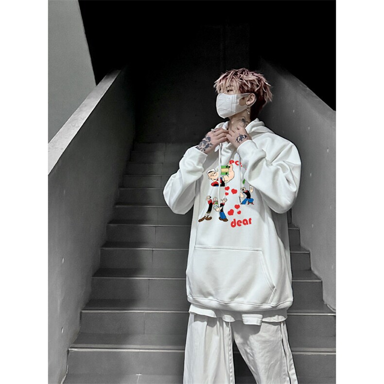 大力水手印花LOGO男女情侣潮牌连帽卫衣,男装卫衣,星座310A-4