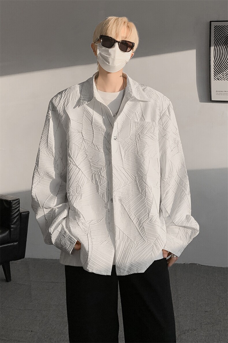 8XL-M小众解构肌理感裂纹垫肩花衬衫男高级感宽松衬衣男CS520P55,男装衬衫,电商D206-1
