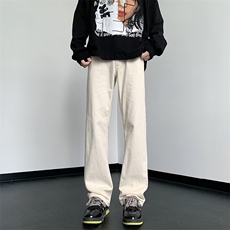 美式高街白色牛仔裤男春秋季设计感微喇修身裤子N0021P43，男装牛仔裤，星座1116-2