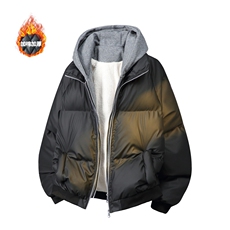 一体毛假两件pu皮短款棉服男款冬季加厚棉袄连帽外套特P95，男装皮衣，电商C306-1