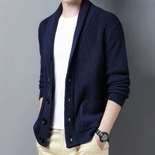 男士休闲时尚领翻领2023春秋季新款开衫毛线衫男装商务线衫外套，男装针织衫/毛衣，电商B212（原钱塘6029）