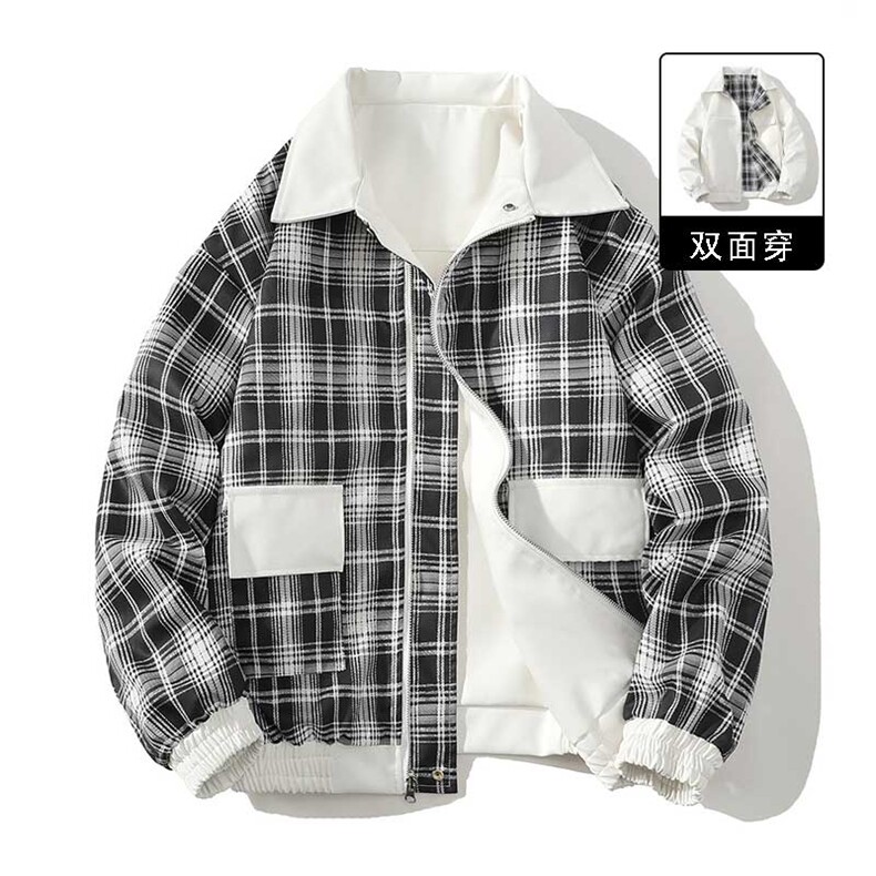 特批70秋冬数据双面穿格子皮夹克美式翻领百搭休闲服MF1056,男装夹克,电商A128