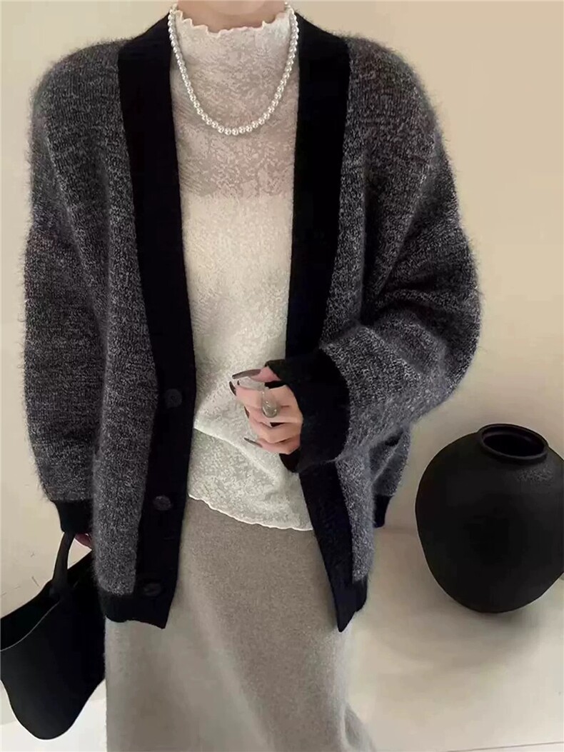 2025年秋季时尚百搭通勤简约加厚开衫外套，女装羊毛衫，德聚羊绒