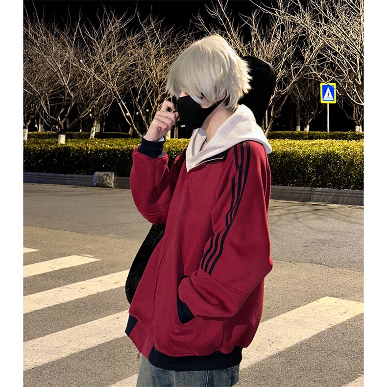 抖音得物高品质美式高街重磅结构设计拼接织带立领卫衣外套CM42，女装短外套，电商A486-1