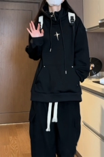 复合牛奶丝假两件加厚连帽卫衣半拉链外套CP42-特P:40控价:88，男装卫衣，电商B371