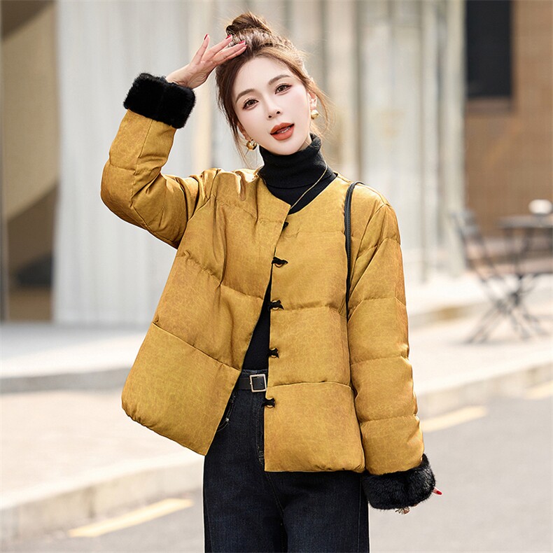 新中式复古国风羽绒服女2024冬季新款时尚气质拼接白鸭绒保暖外套,女装羽绒服,依如秀(原杭风阁)