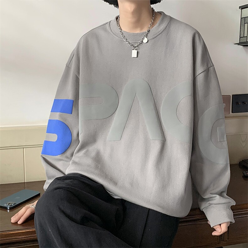 秋季新款卫衣港风素景圆领纯色落肩长袖光板上衣VE55121-P36控58,男装卫衣,星座717