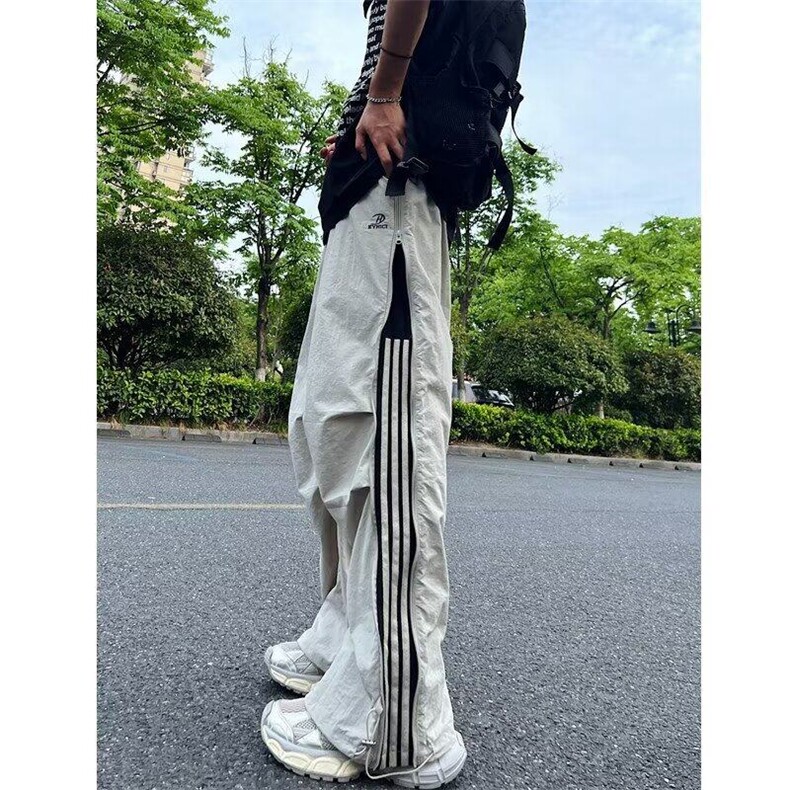 三条杠伞兵工装裤男春秋潮牌设计感拉链速干裤子美式休闲运动长裤,男装休闲裤,星座506A