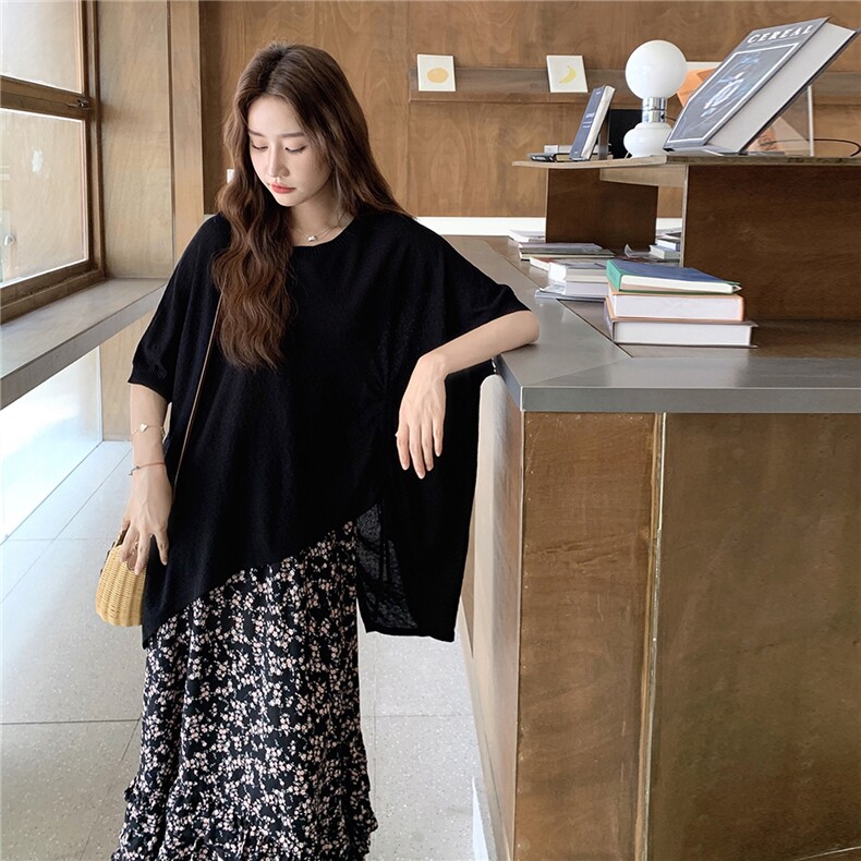 韩系慵懒风黑色T恤碎花半身裙两件套女2025夏季新款甜美气质套装,女装套装/套裙,2C283