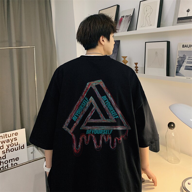 wassup happy美式短袖t恤男士夏季薄款小领口宽松五分袖休闲半袖图片