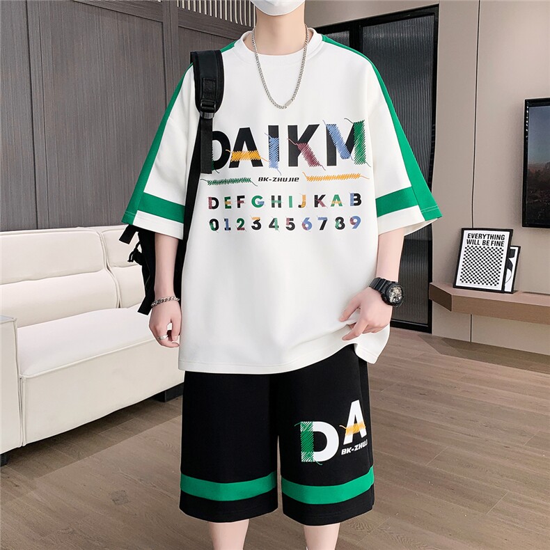 休闲运动套装夏季宽松阔版青少年学生短袖短裤一套A436-T69-P50,男装休闲套装,电商A436