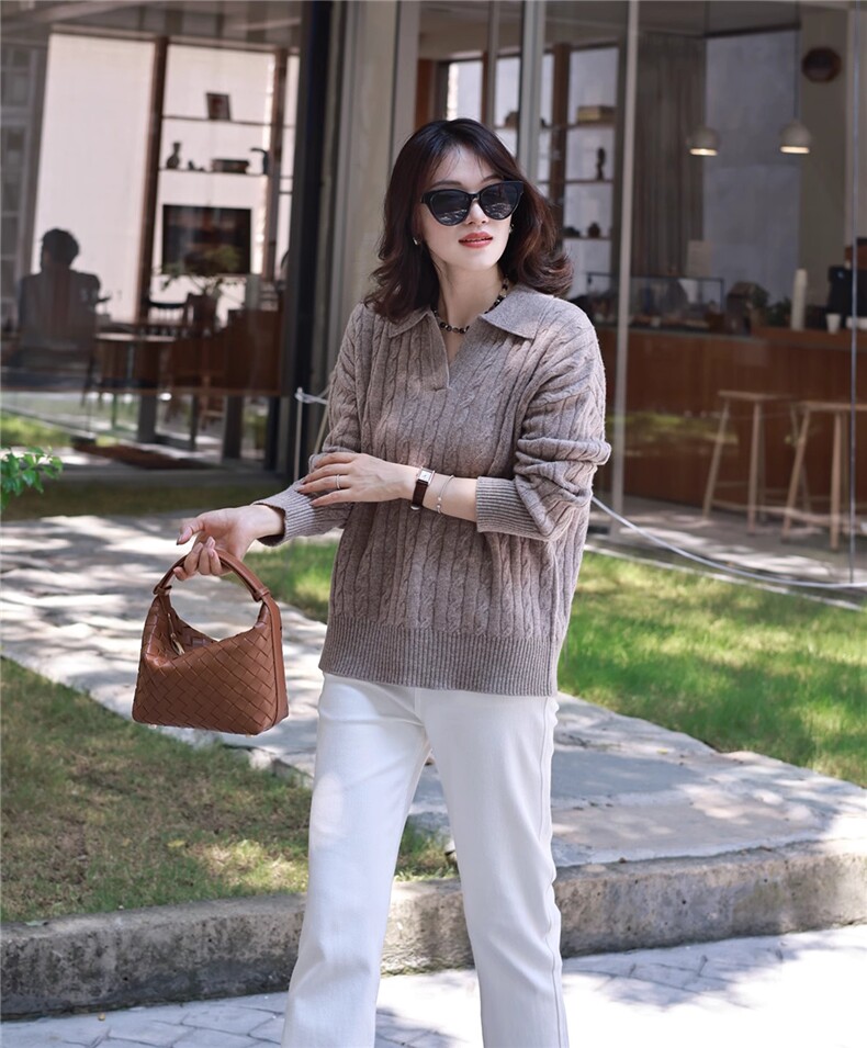 2025年秋季时尚百搭通勤简约休闲V领，女装针织衫/毛衣，琳尚羊绒
