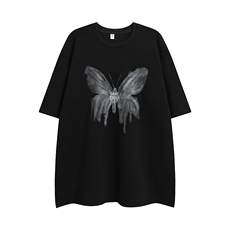 白底新款夏季蝴蝶印花时尚百搭100棉宽松短袖T恤T1145P25控38，男装T恤，电商A247-1