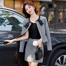 2025春秋装新款法式小香风蝴蝶结优雅气质名媛套装亮丝短裙两件套，女装套装/套裙，雅静靓衣