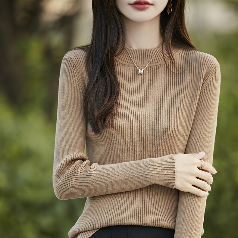 纯棉针织半高领打底衫女2025秋冬新款修身显瘦长袖保暖内搭线毛衣,针织衫/毛衣,斯美雅安迪绒