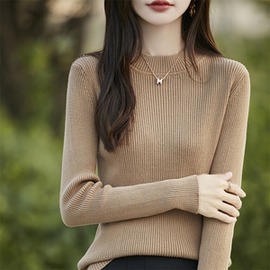 纯棉针织半高领打底衫女2025秋冬新款修身显瘦长袖保暖内搭线毛衣图片