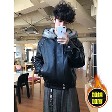 现货冬季美式潮牌痞帅PU皮机车服棉衣毛毛绒狼王座山雕皮棉服，男装棉衣，电商A486-1