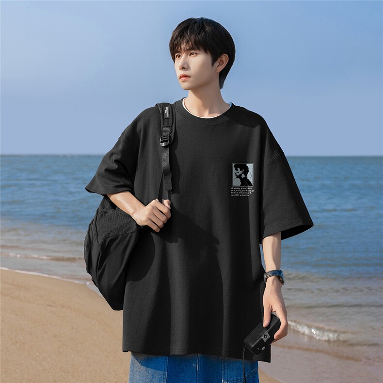 港风24夏款背面个性字母印花圆领短袖T恤T61129P25控38,男装T恤,电商A268A