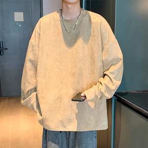 二开港风麂皮绒圆领卫衣男宽松长袖T恤打底衫外套Y5535 P35图片