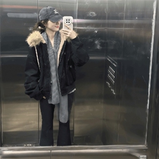 现货重磅boxy短款棉衣座山雕大毛毛领男女棉服水洗工装厚外套，男装棉衣，电商A486