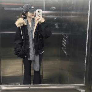 现货重磅boxy短款棉衣座山雕大毛毛领男女棉服水洗工装厚外套图片