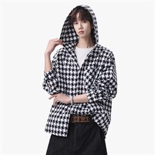 衬衫男春季新款港风宽松连帽大码格子长袖衬衣CS1981-P42，男装衬衫，星座214-3