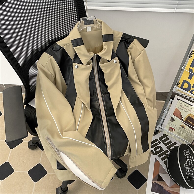 拼皮衣夹克男士韩版潮流高街宽松百搭2024秋冬ins外套W5915-P95图片