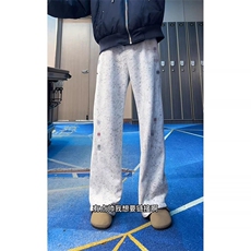 春装高品质扎染刺绣工艺弯刀卫裤男重磅复古垂感休闲运动裤阔腿裤，男装休闲裤，电商A486