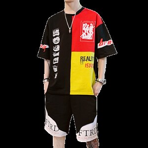 男士短袖t恤休闲套装宽松棉潮流半袖上衣服男夏季男装F155P55图片