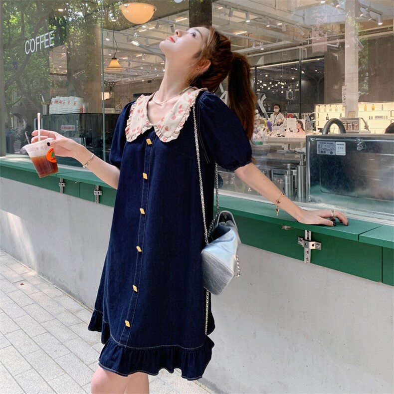 俏皮减龄娃娃领牛仔连衣裙女2025新款夏日绝美穿搭小个子a字裙子,女装套装/套裙,2C279