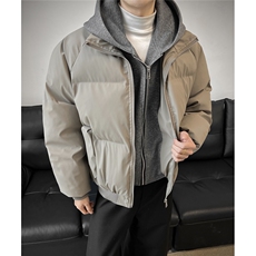 美式假两件pu皮短款棉服男款冬季加厚工装棉袄连帽外套特P85，男装皮衣，电商C306-1