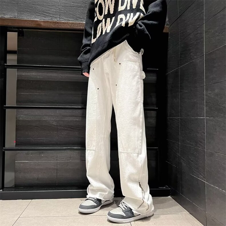 牛仔裤男秋冬美式潮牌高街vibe设计感拼接拉链牛仔裤N120P43,男装牛仔裤,星座1116-2